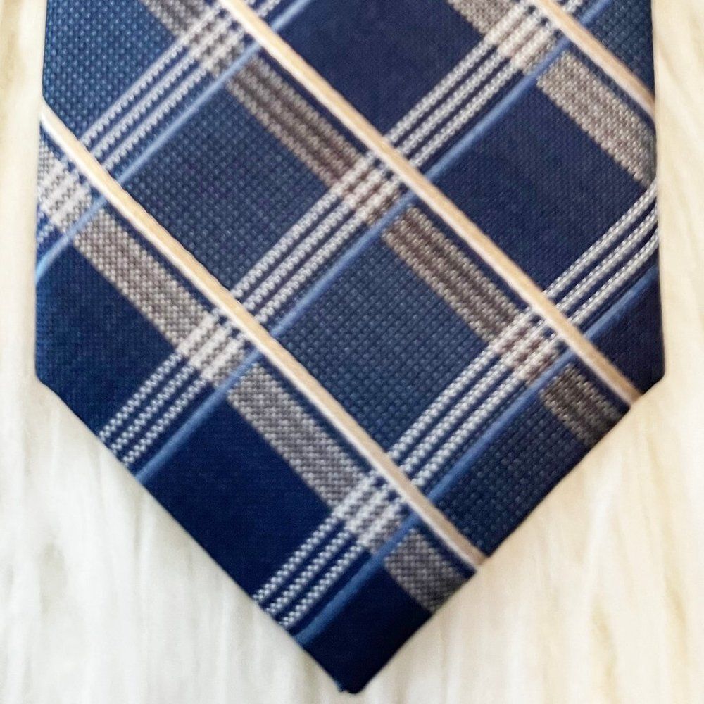 Pronto Uomo Blue & Gray Plaid Mens Narrow Tie